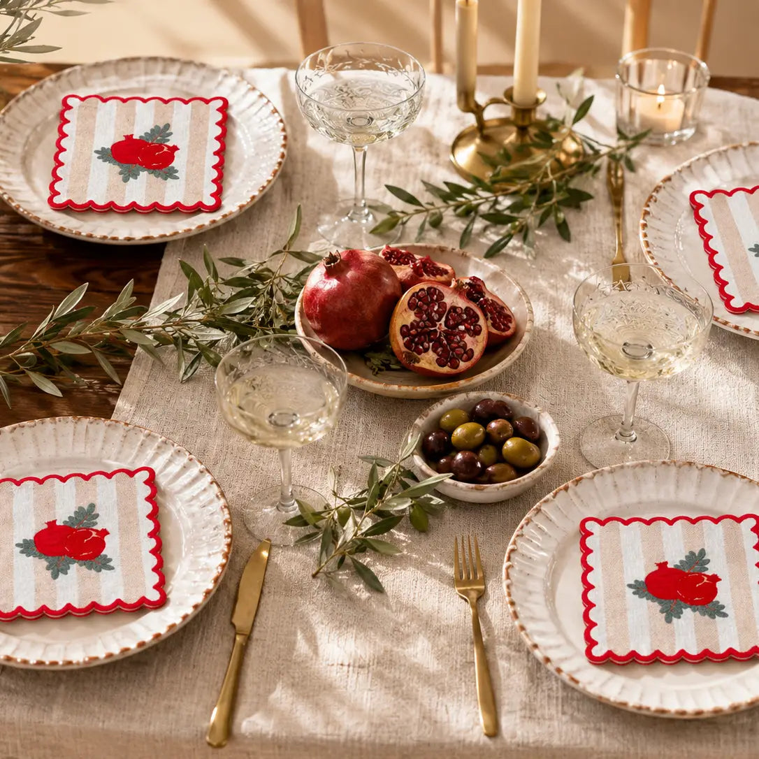 Pomegranate Amber Embroidered Cocktail Napkins, Set of 4