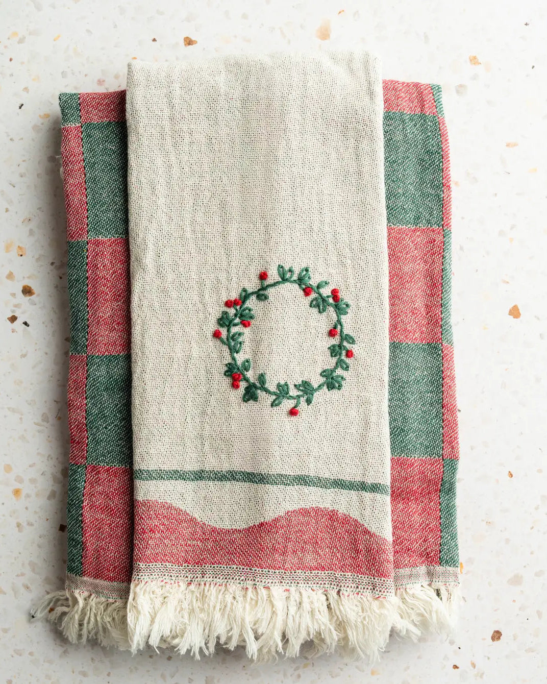 Wreath Hand-Stitched Tea Towel Set