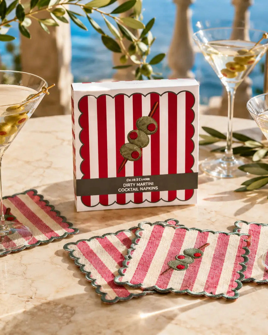 Dirty Martini Embroidered Cocktail Napkins, Set of 4