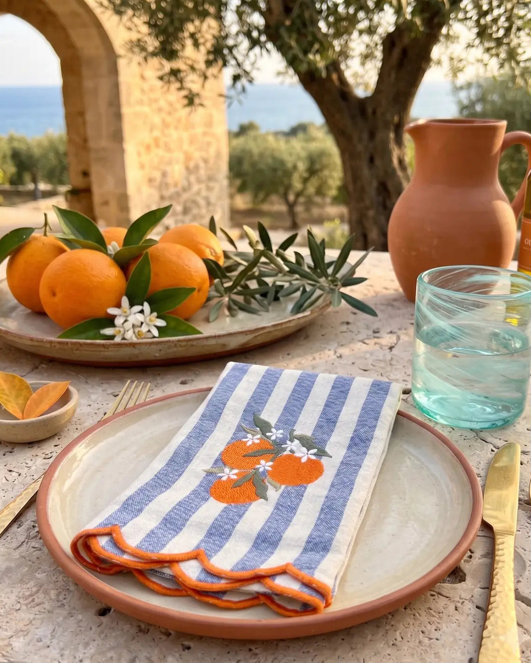 Orange Blossom Embroidered Dinner Napkins, Set of 4