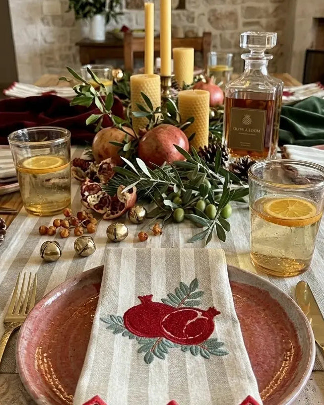 Pomegranate Amber Embroidered Dinner Napkins, Set of 4