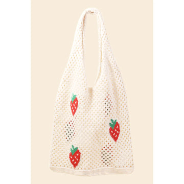 Strawberry Design Crochet Knit Tote Bag