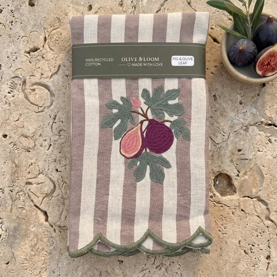Fig & Olive Leaf Embroidered Dinner Napkins, Set of 4