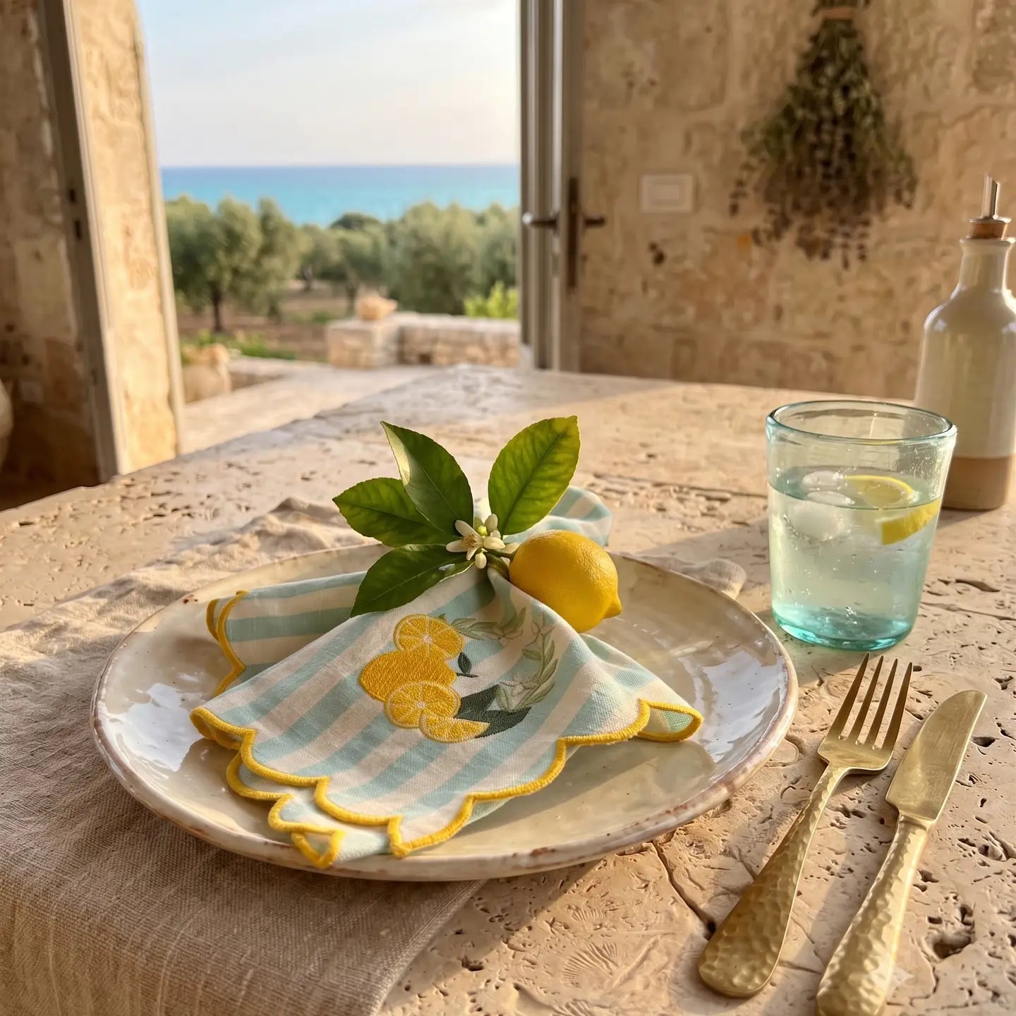 Lemon Harvest Embroidered Dinner Napkins, Set of 4