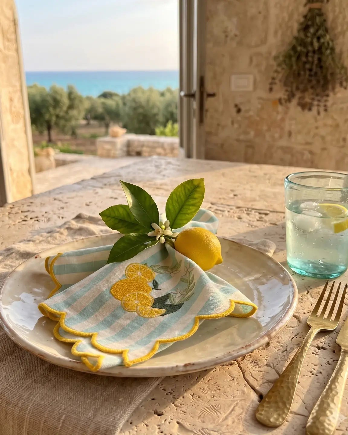 Lemon Harvest Embroidered Dinner Napkins, Set of 4