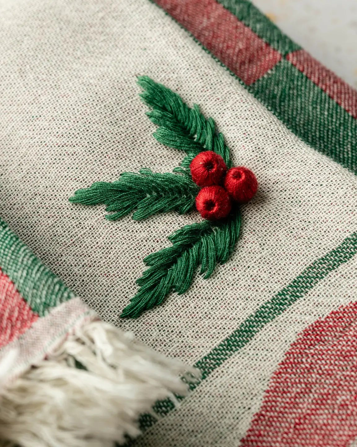 Holly Hand-Stitched Tea Towel Set