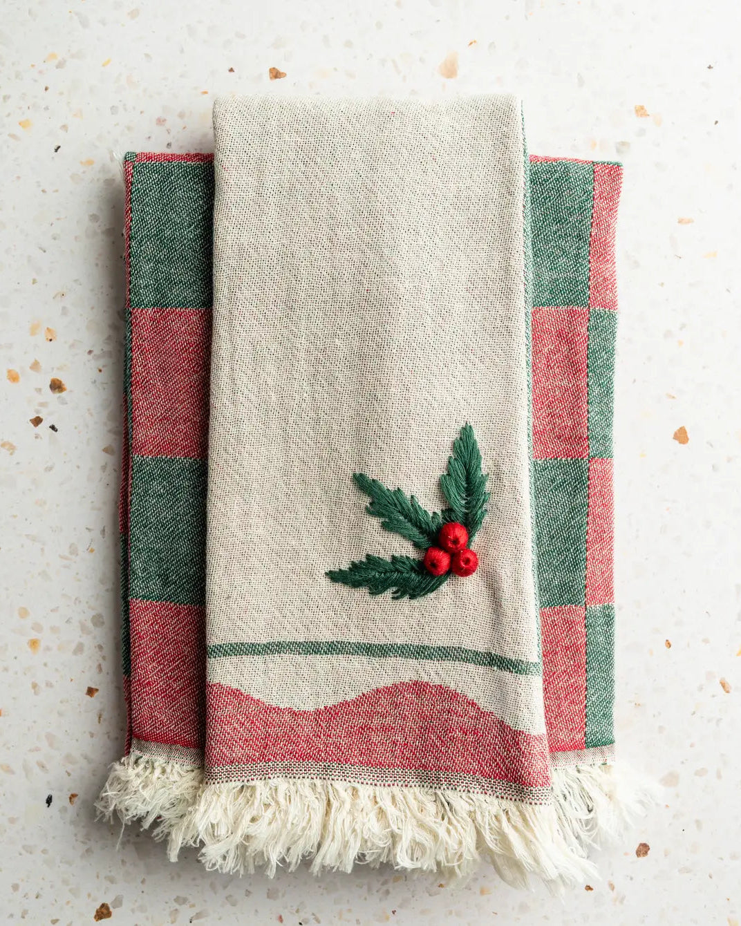 Holly Hand-Stitched Tea Towel Set