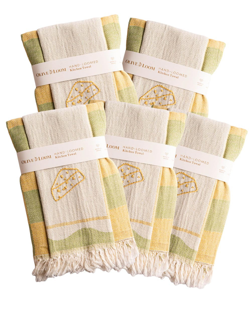 5 Pack Hand-Stitched Kitchen Towel Sets