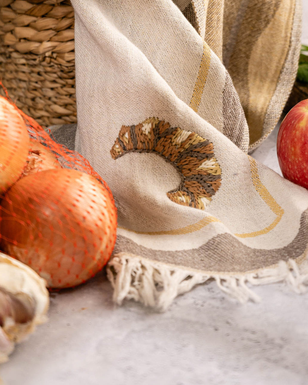 Croissant Hand-Stitched Kitchen Towel