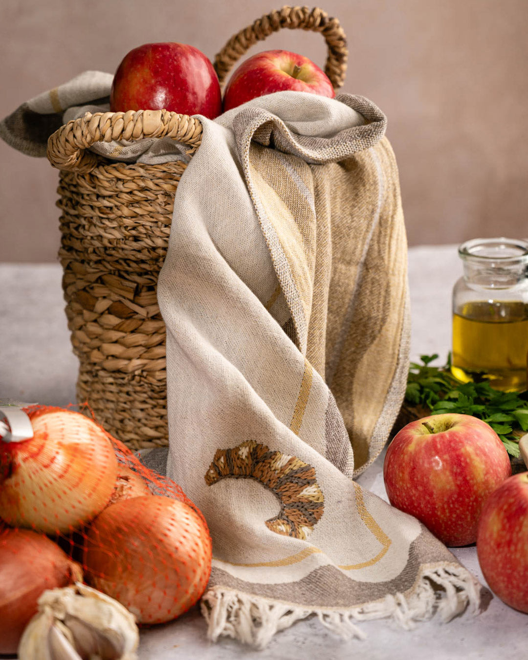 Croissant Hand-Stitched Kitchen Towel