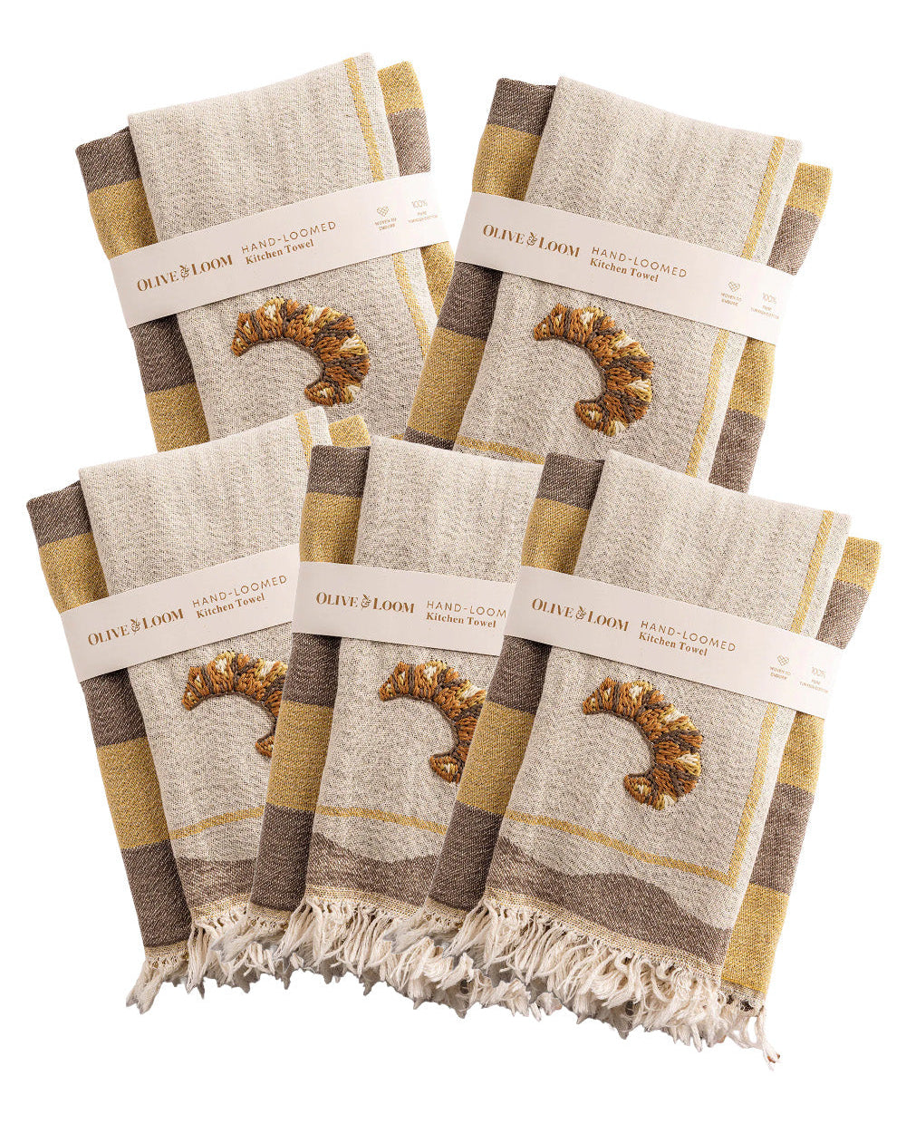 5 Pack Hand-Stitched Kitchen Towel Sets