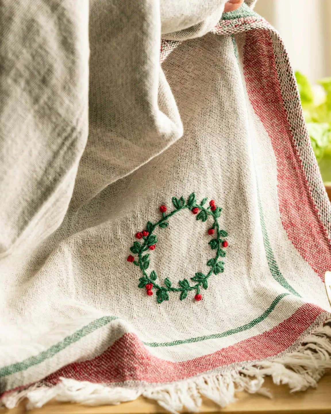 Wreath Hand-Stitched Tea Towel Set
