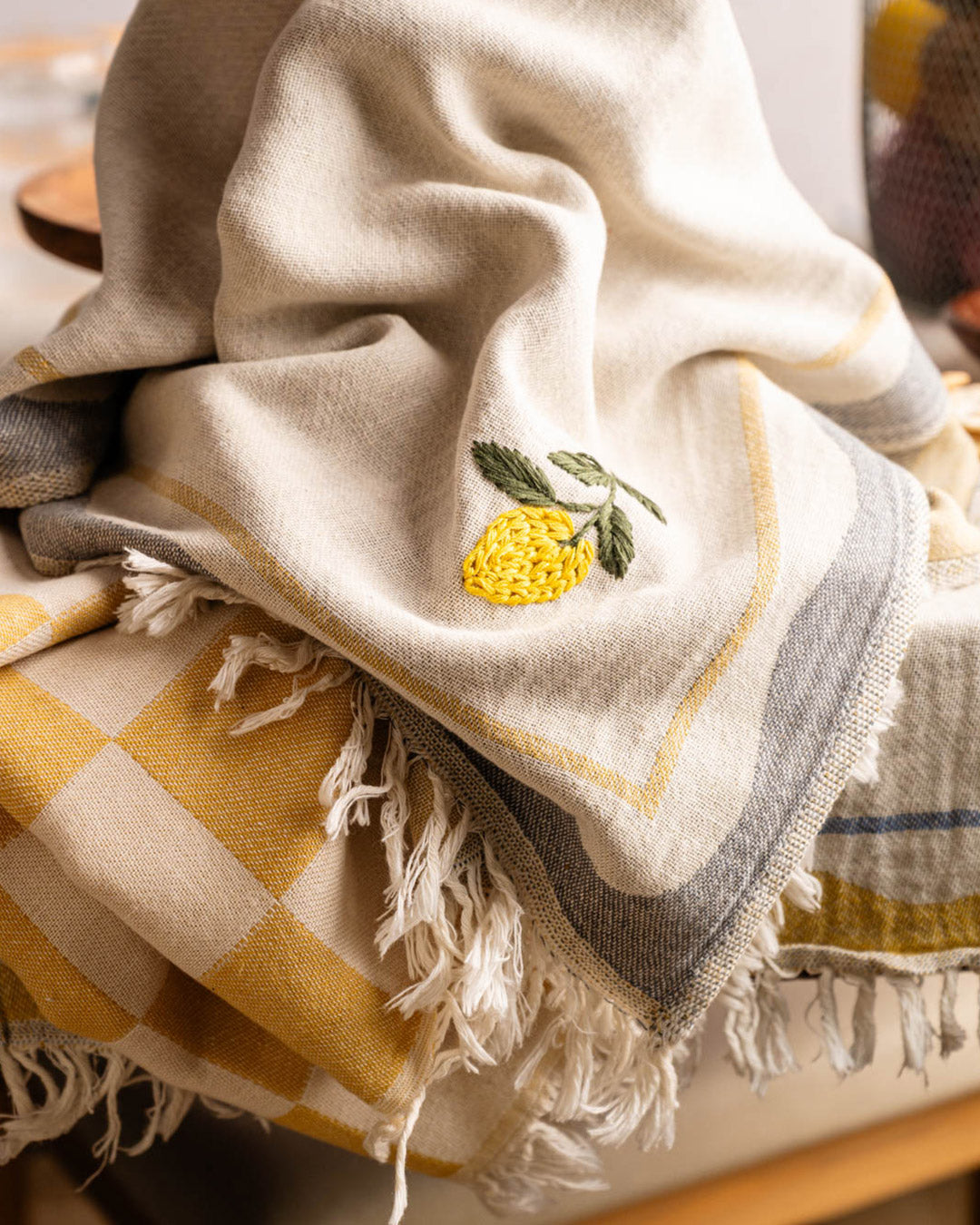 Lemon Hand-Stitched Towel Set