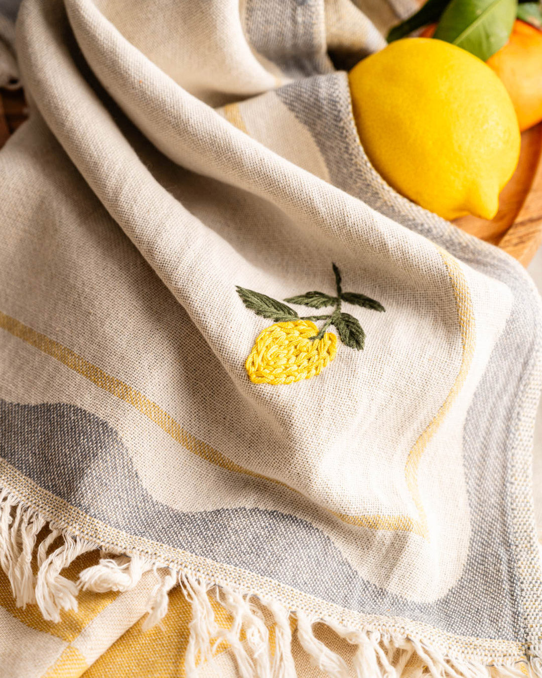 Lemon Hand-Stitched Towel Set