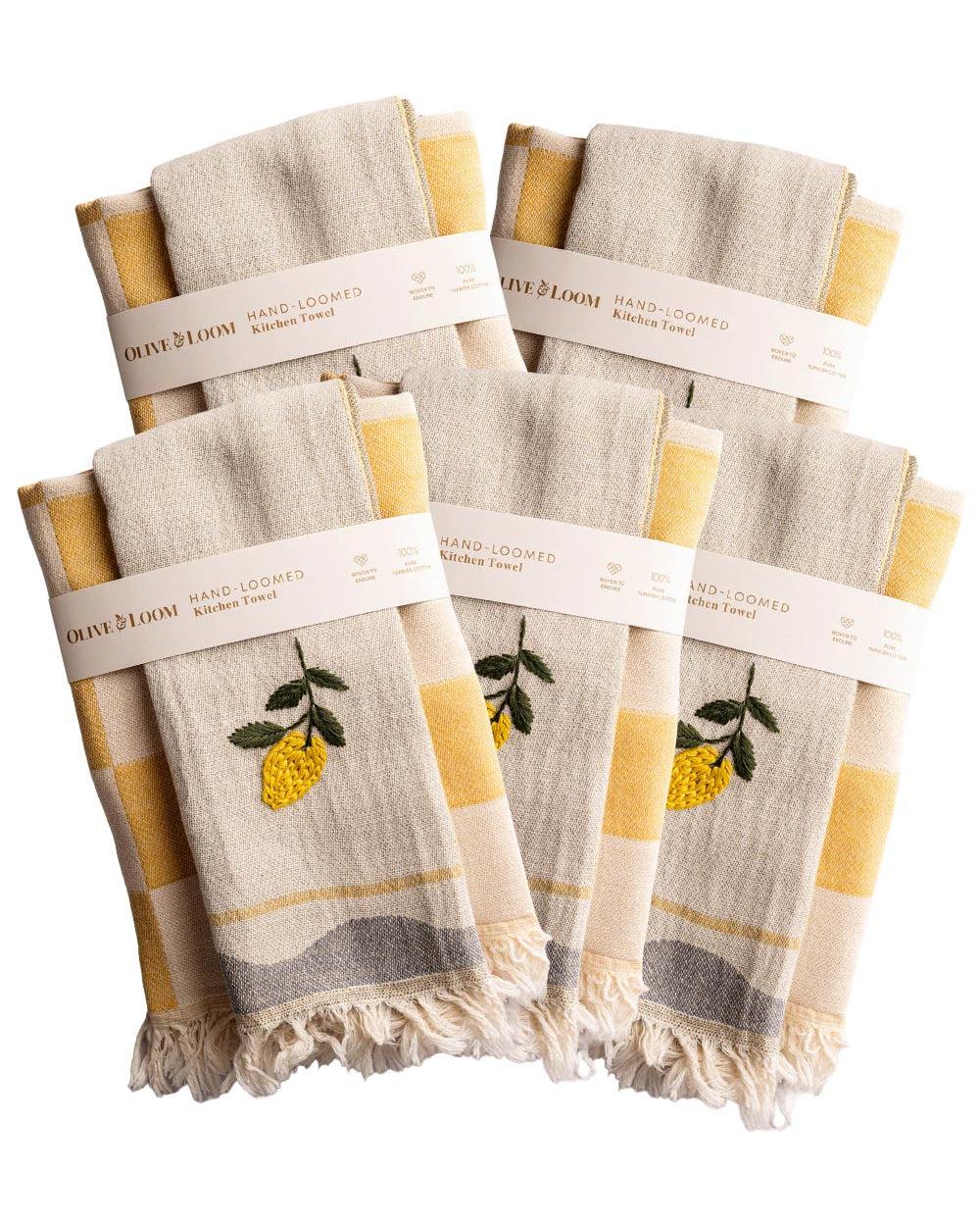 5 Pack Hand-Stitched Kitchen Towel Sets