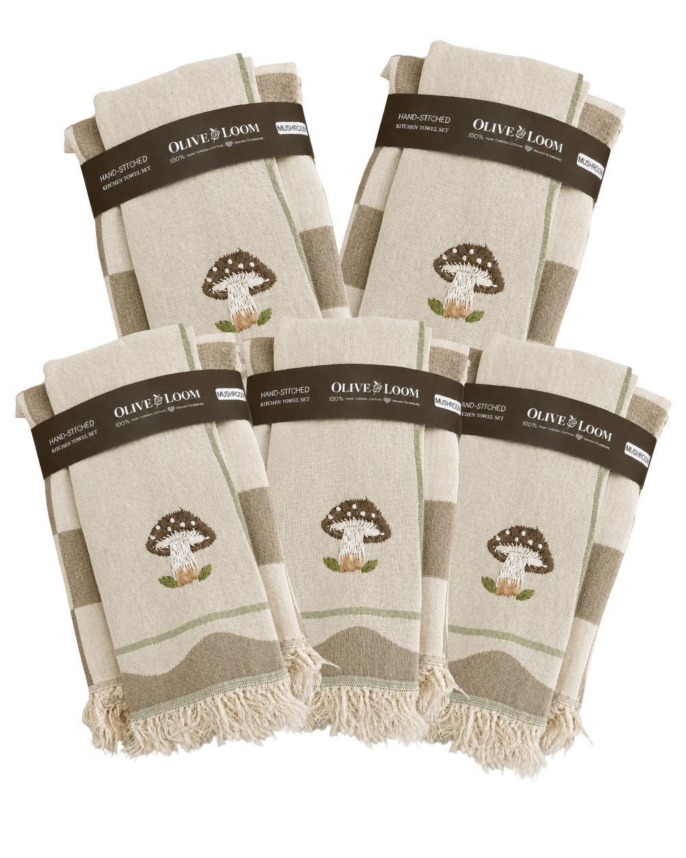 5 Pack Hand-Stitched Tea Towel Sets
