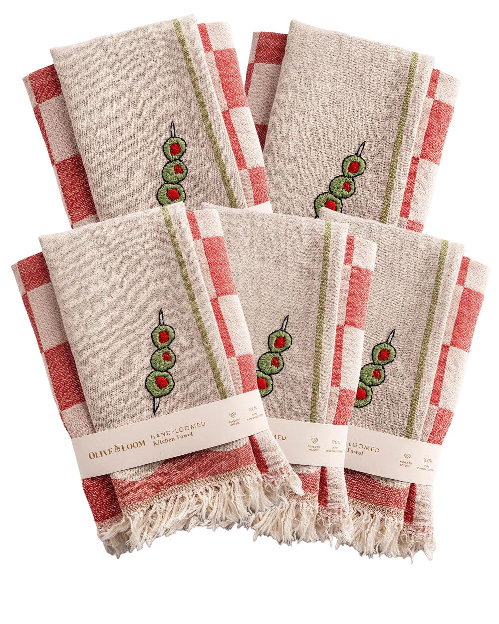 5 Pack Hand-Stitched Kitchen Towel Sets