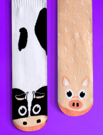 Cow & Pig Mismatched Kid Socks