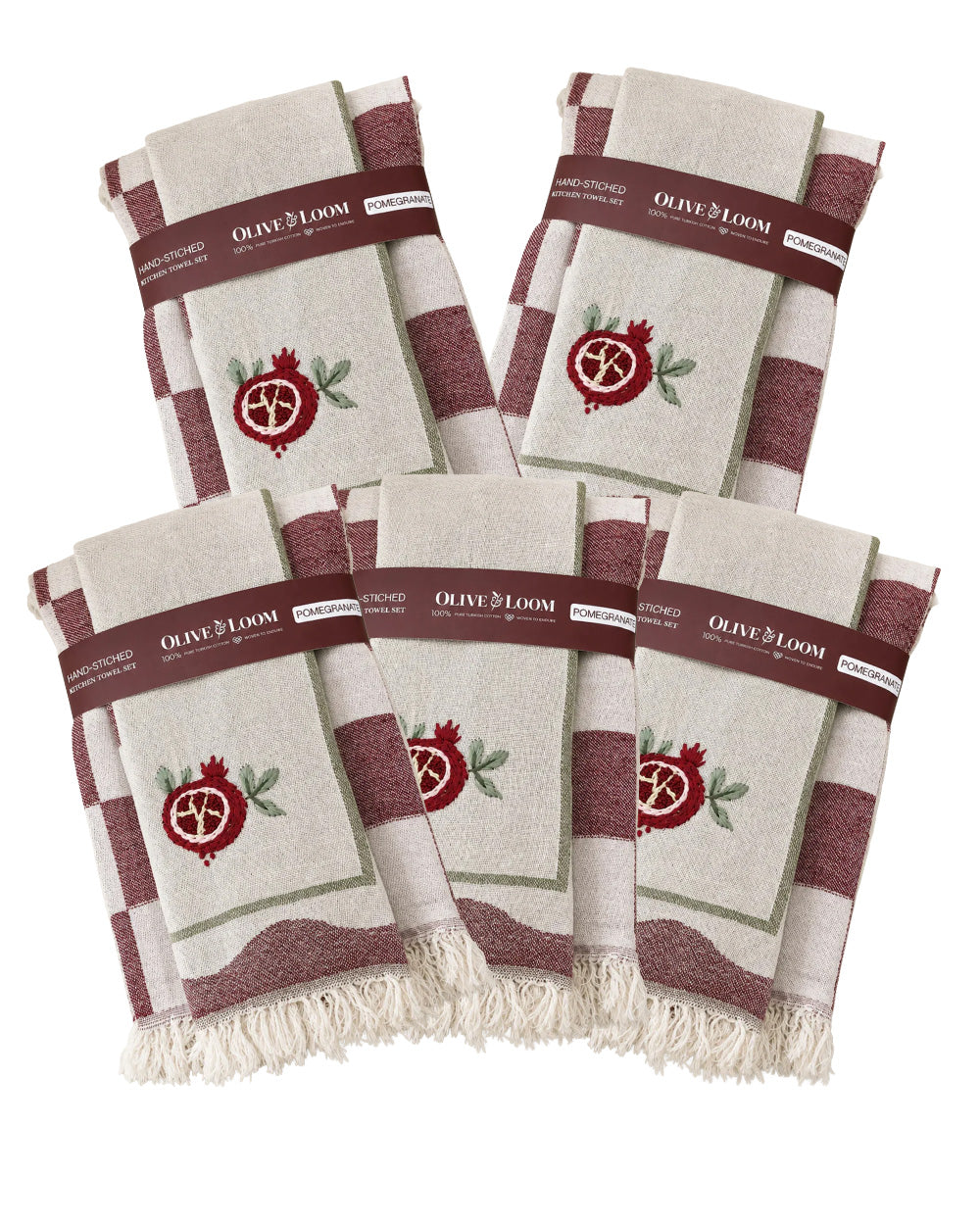 5 Pack Hand-Stitched Tea Towel Sets
