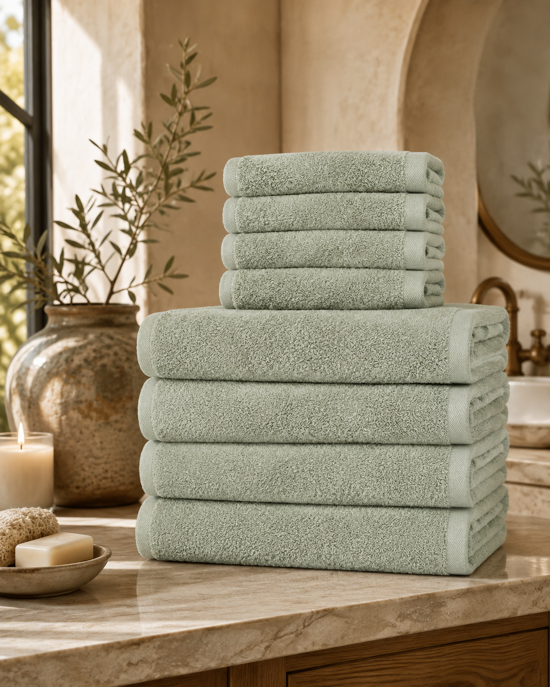 4 Body + 4 Hand - Sage Plush Turkish Cotton Towel