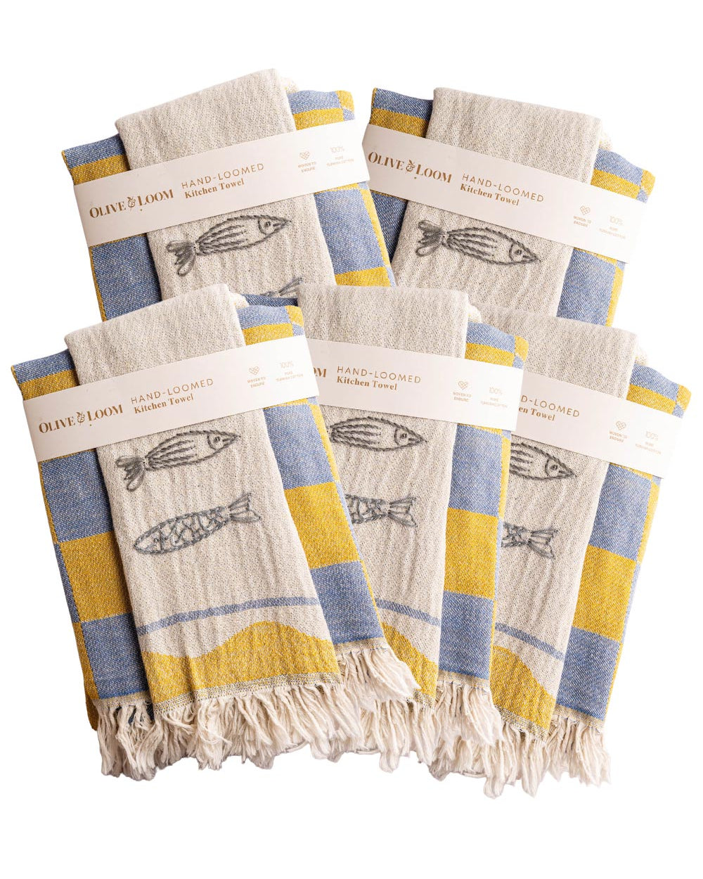 5 Pack Hand-Stitched Kitchen Towel Sets