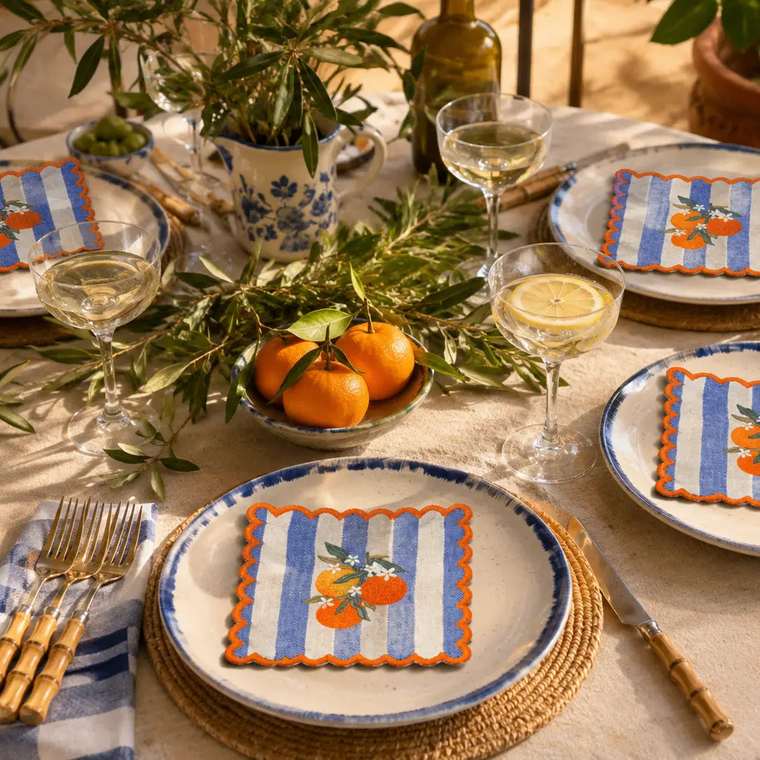 Orange Blossom Embroidered Cocktail Napkins, Set of 4