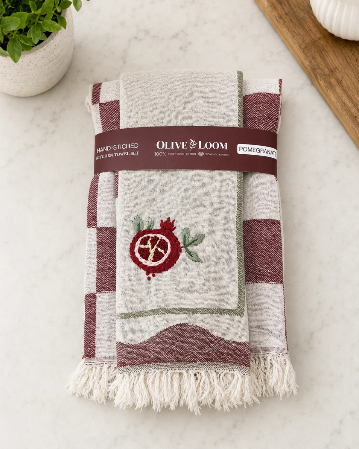 Pomegranate Hand-Stitched Towel Set