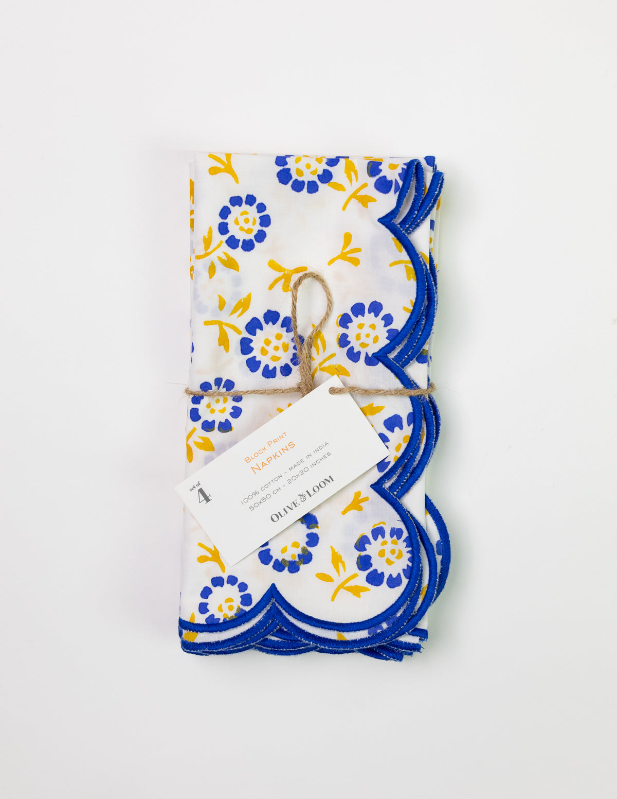 Block Print Scalloped Napkin  - Set of Four
