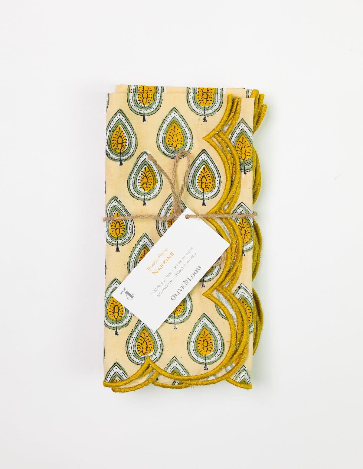 Block Print Scalloped Napkin  - Set of Four