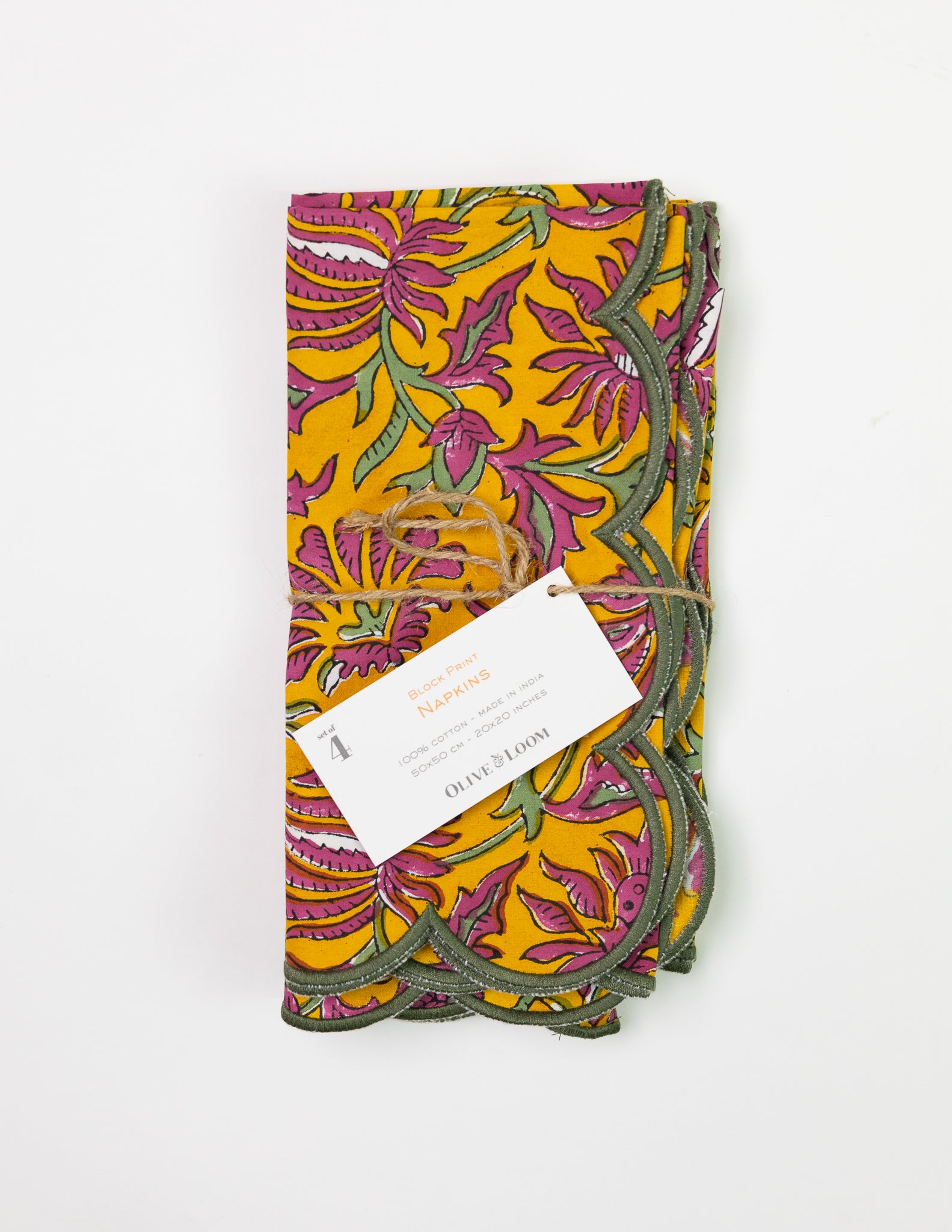 Block Print Scalloped Napkin  - Set of Four