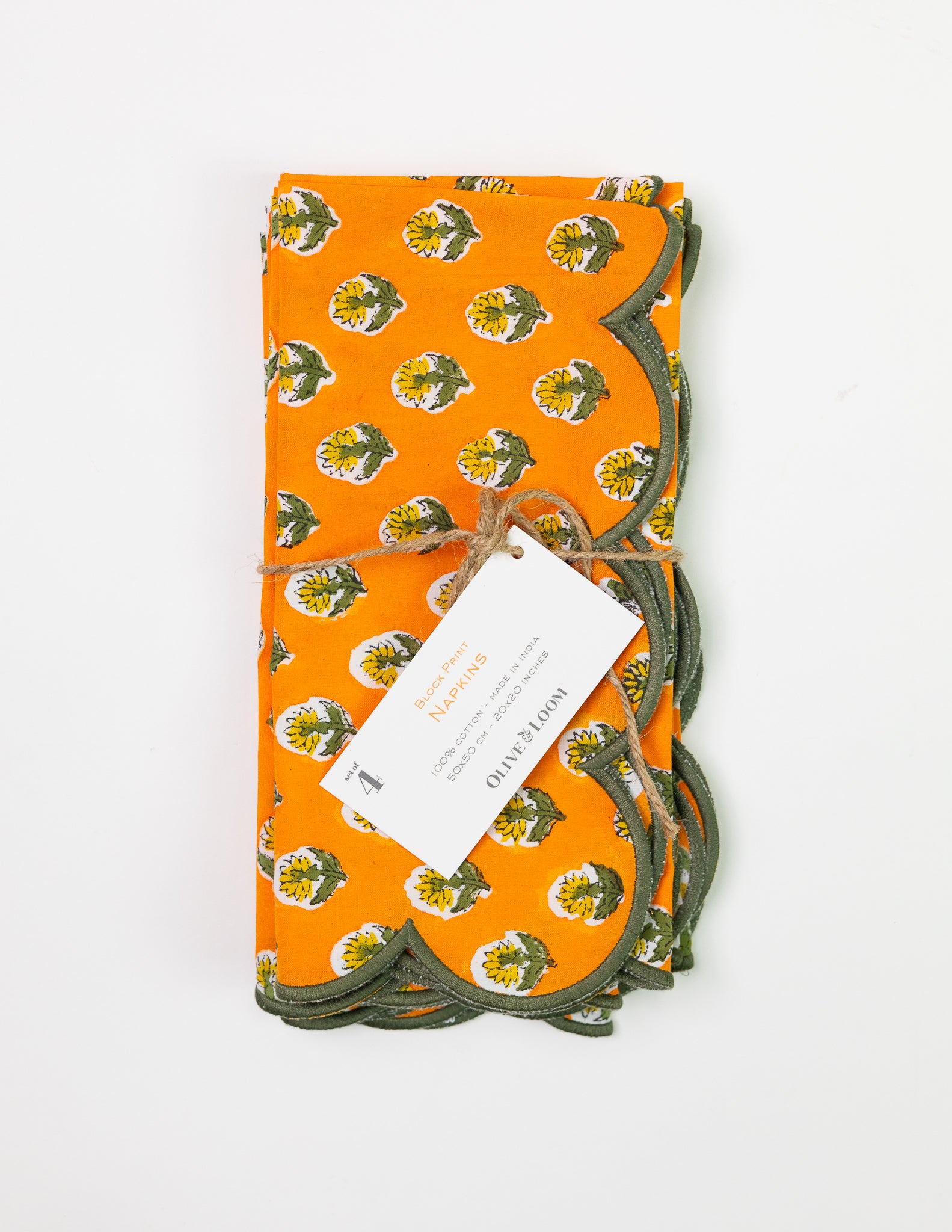 Block Print Scalloped Napkin  - Set of Four