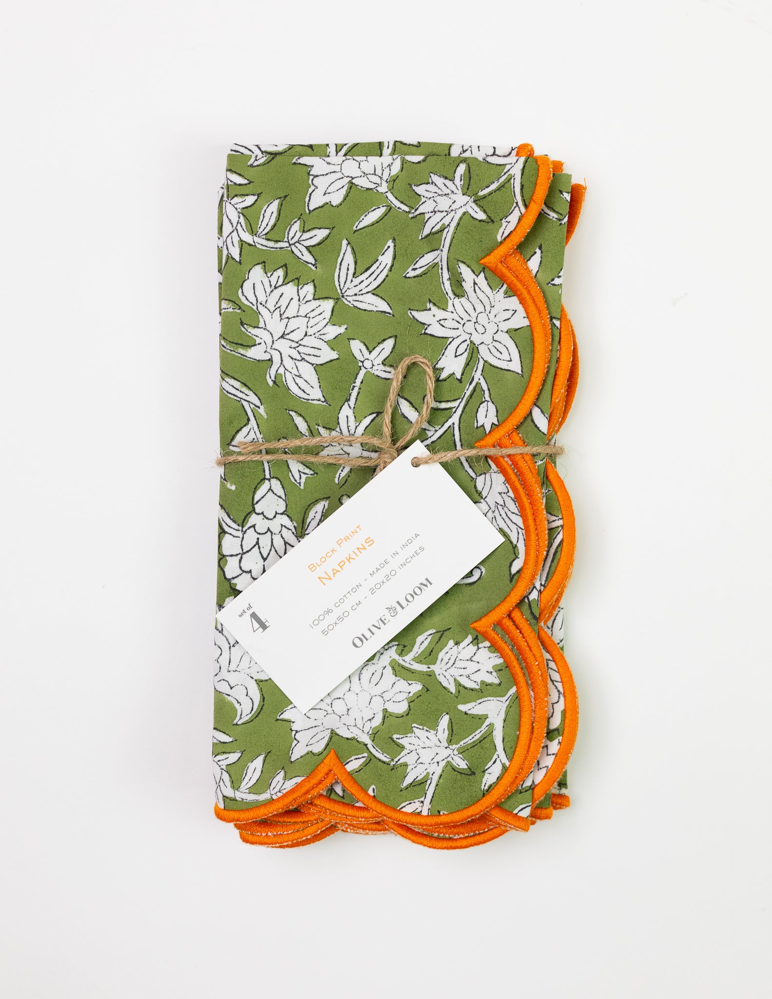 Block Print Scalloped Napkin  - Set of Four
