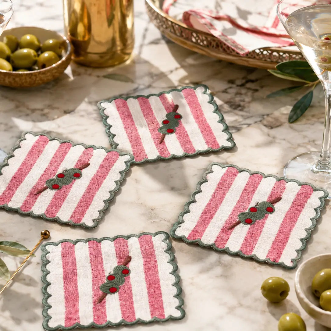 Dirty Martini Embroidered Cocktail Napkins, Set of 4