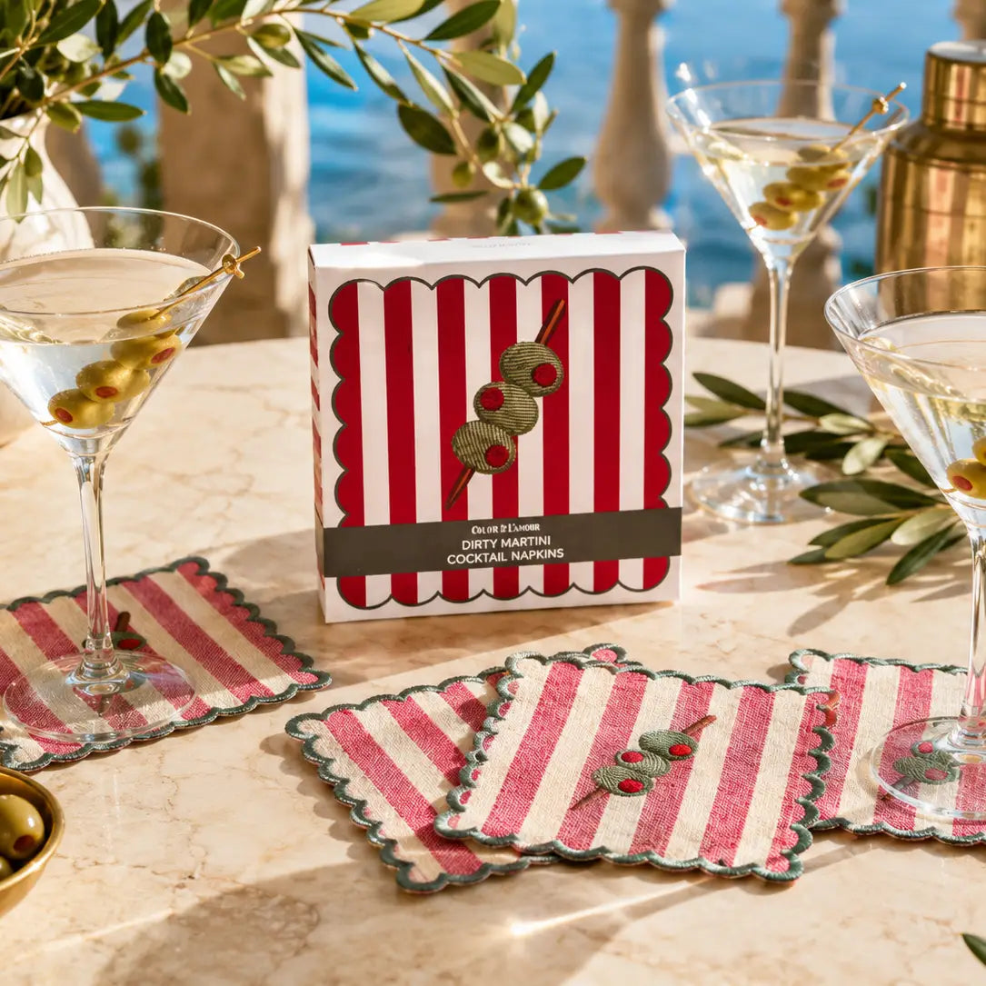 Dirty Martini Embroidered Cocktail Napkins, Set of 4
