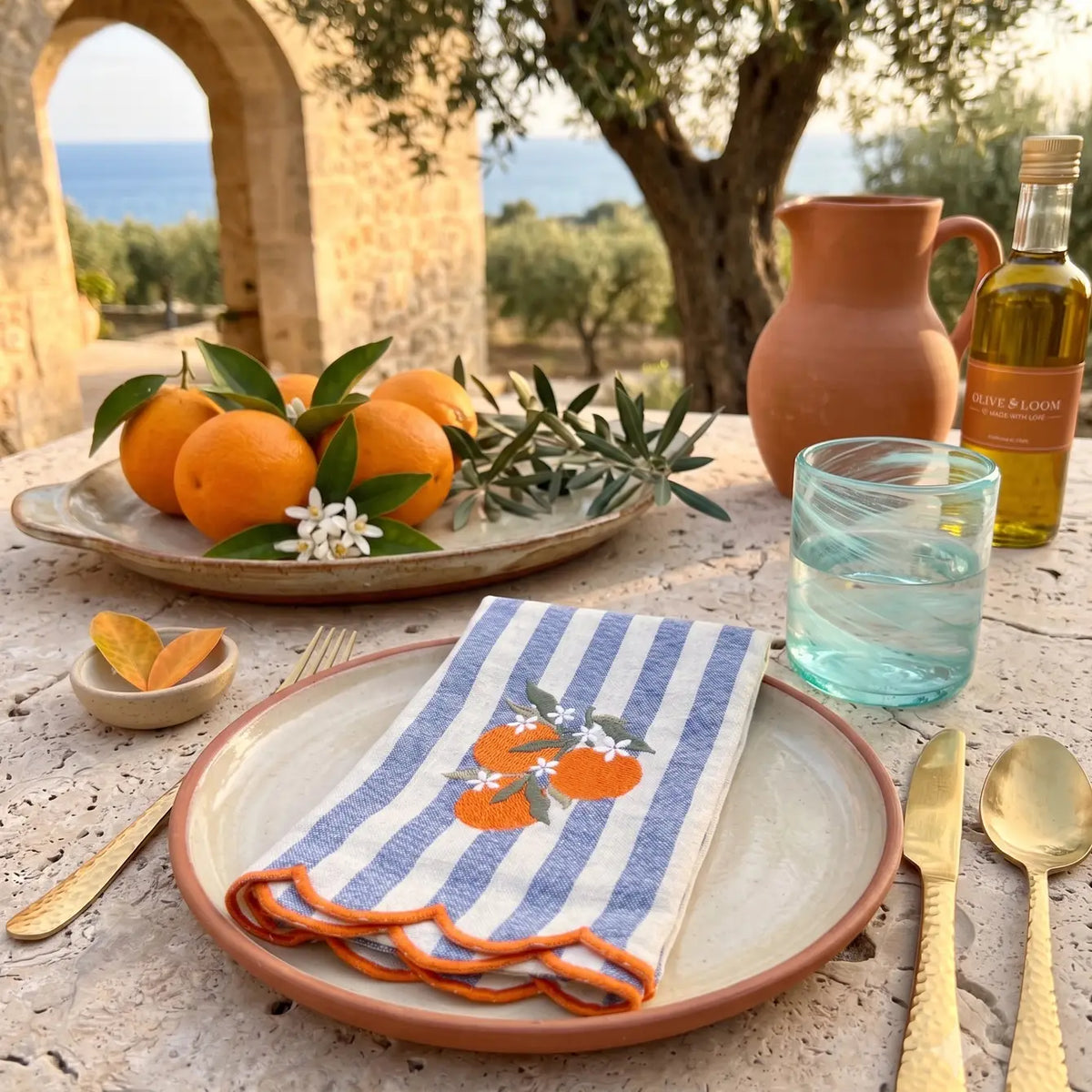 Orange Blossom Embroidered Dinner Napkins, Set of 4