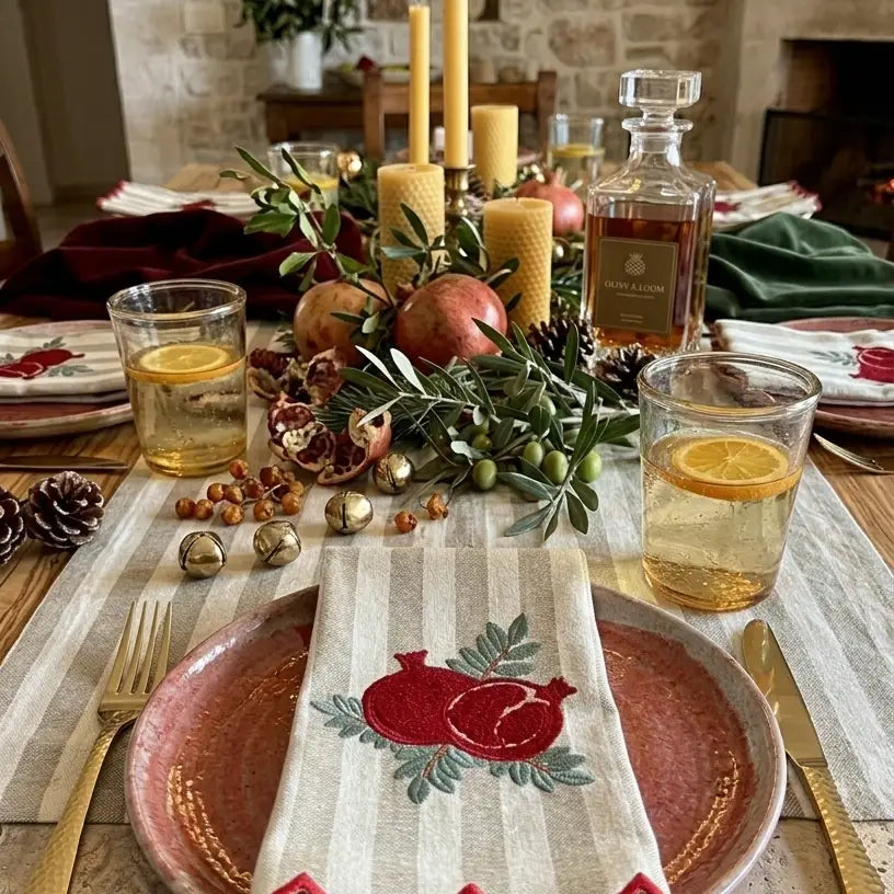Pomegranate Amber Embroidered Dinner Napkins, Set of 4