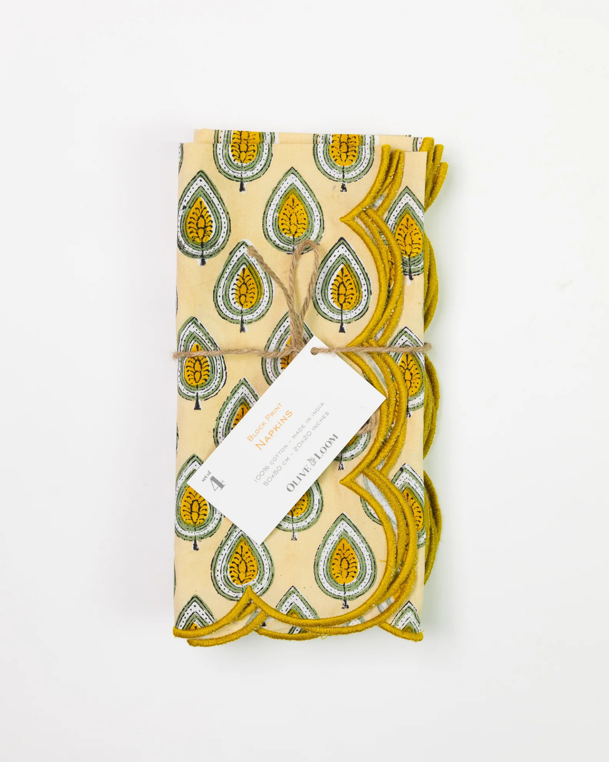 Block Print Scalloped Napkin  - Set of Four