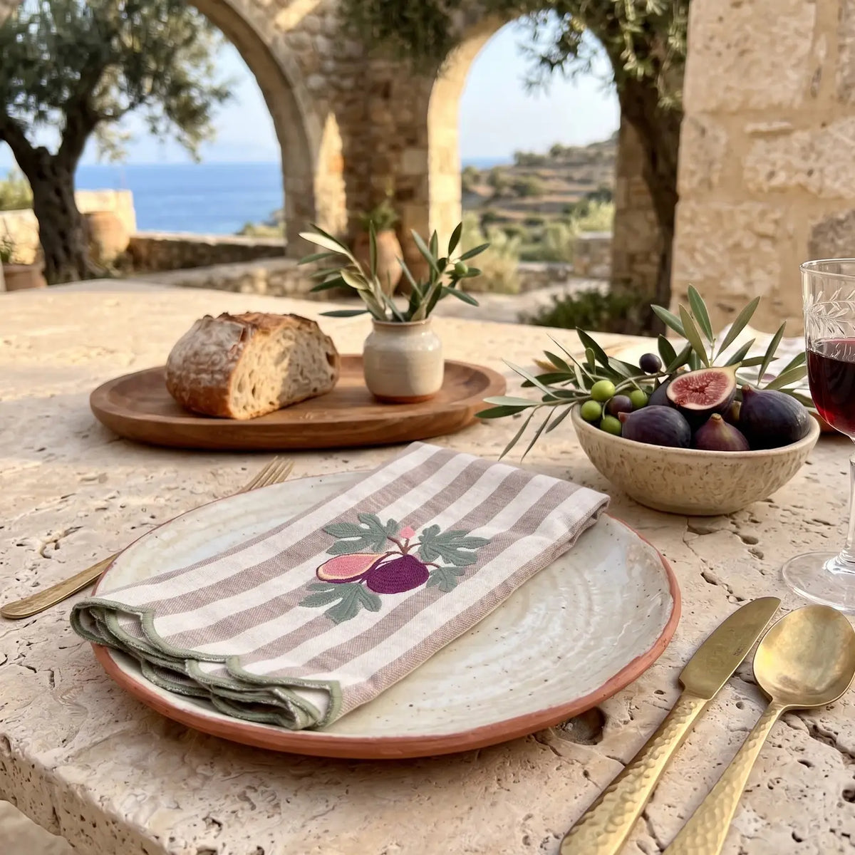 Fig &amp; Olive Leaf Embroidered Dinner Napkins, Set of 4
