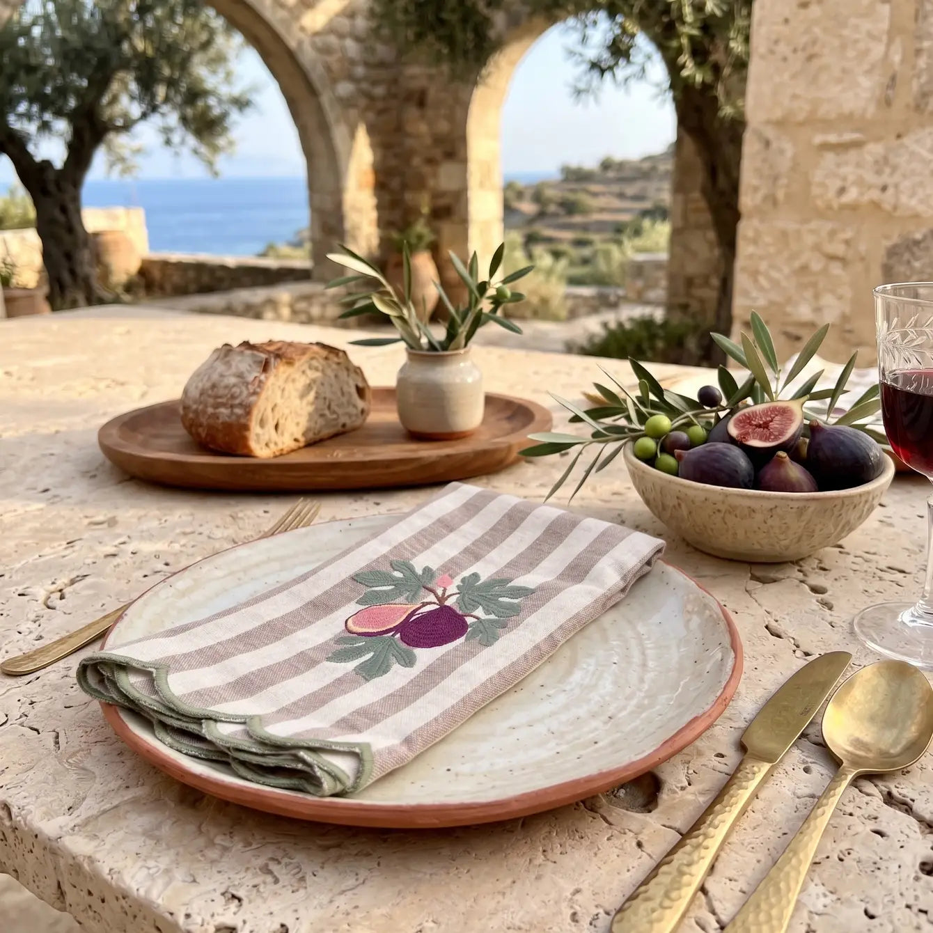 Fig & Olive Leaf Embroidered Dinner Napkins, Set of 4