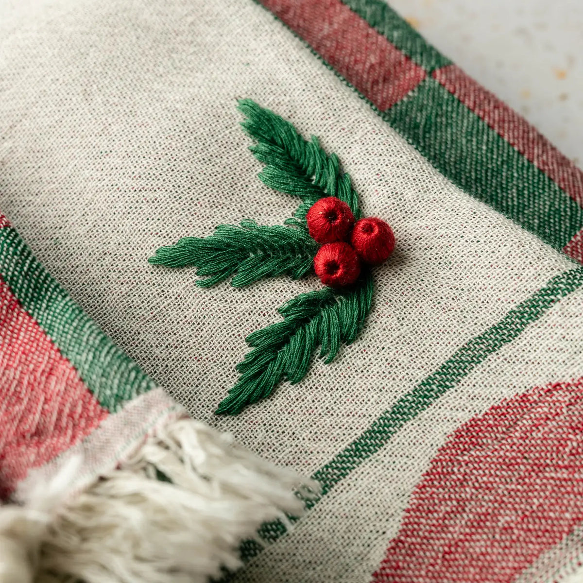 Holly Hand-Stitched Tea Towel Set