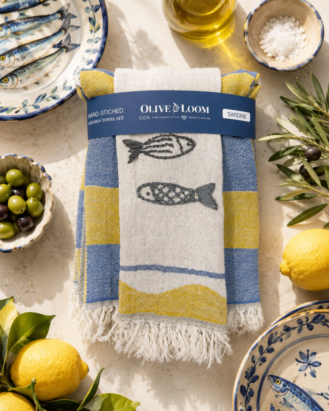 Sardine Hand-Stitched Towel Set