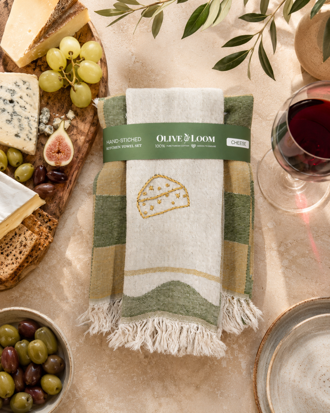 Cheese Hand-Stitched Towel Set