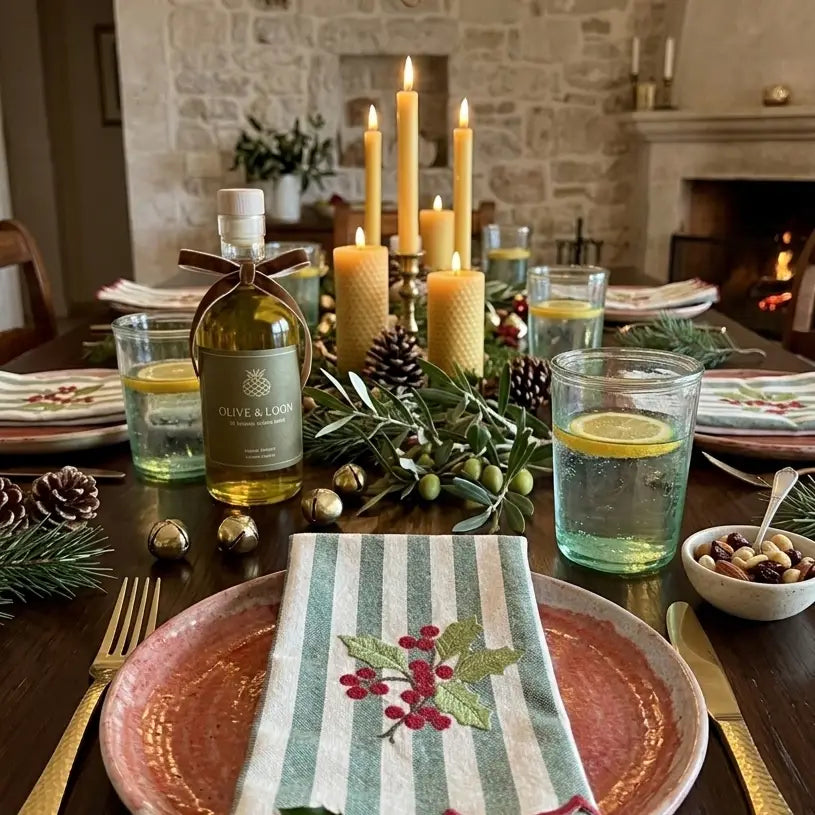 Holly Berry Embroidered Dinner Napkins, Set of 4