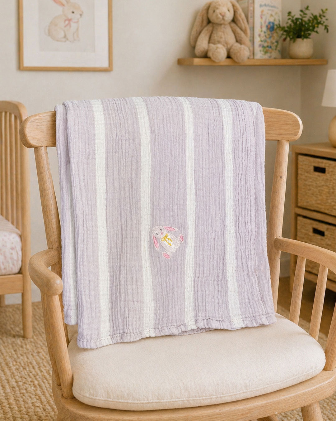 Bunny Embroidered Muslin Baby Blanket