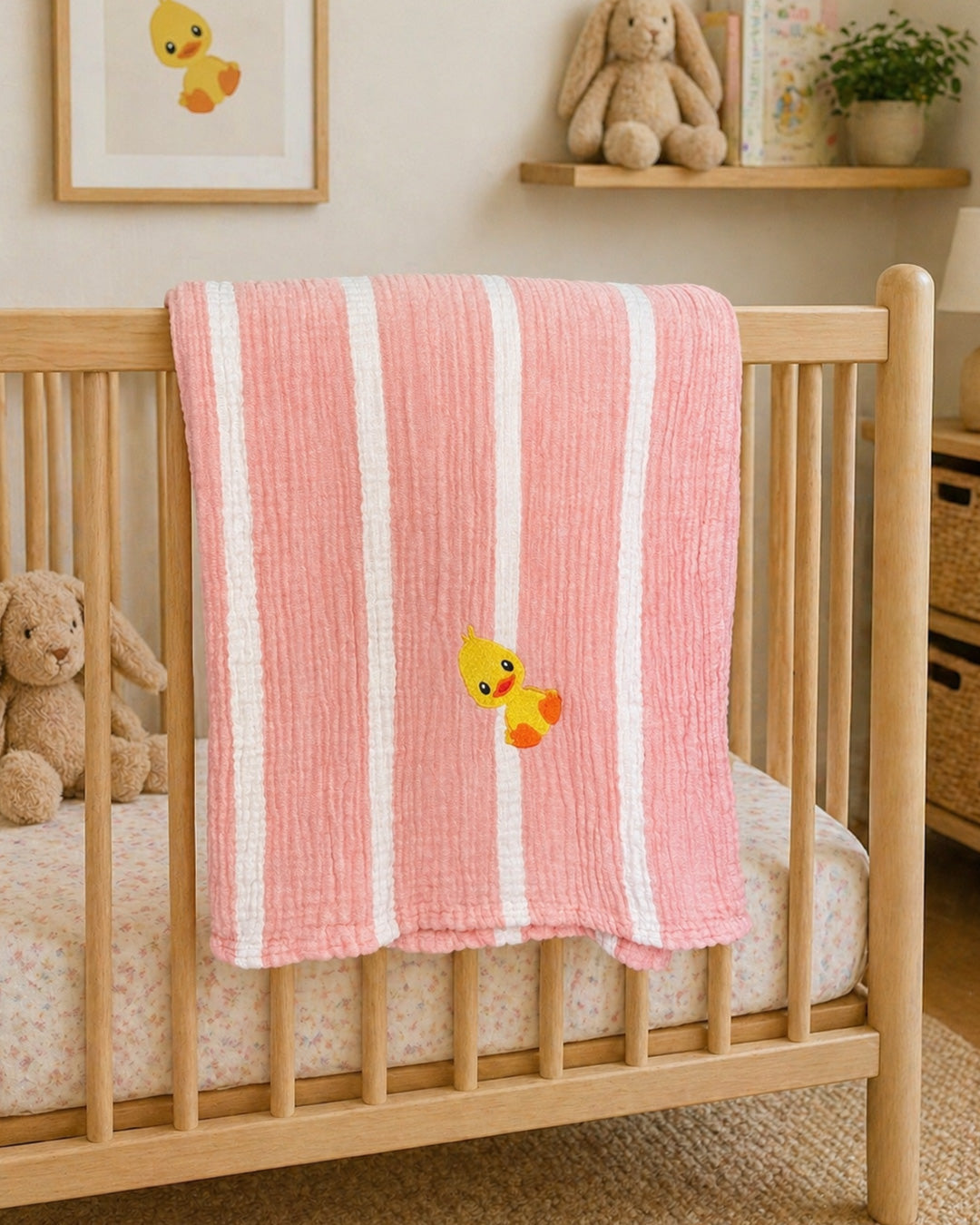 Duck Embroidered Muslin Baby Blanket