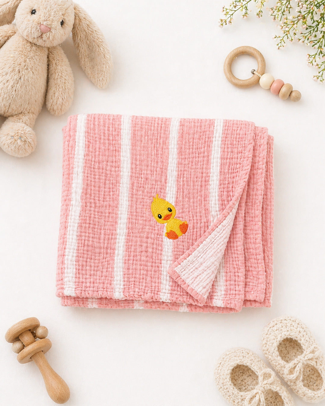 Duck Embroidered Muslin Baby Blanket