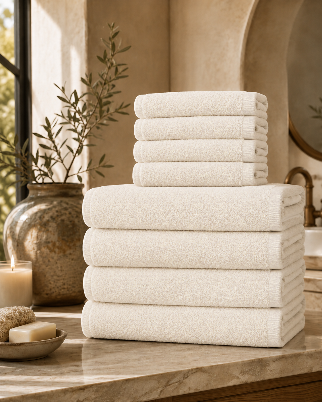 4 Body + 4 Hand - Ecru Plush Turkish Cotton Towel