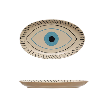 Hand-Painted Stoneware Platter with Evil Eye