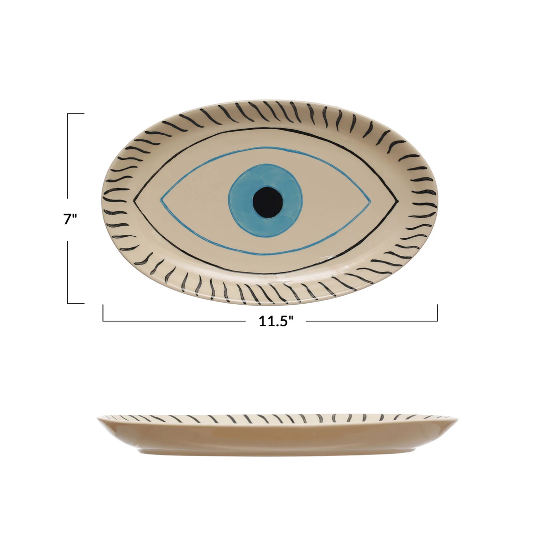 Hand-Painted Stoneware Platter with Evil Eye