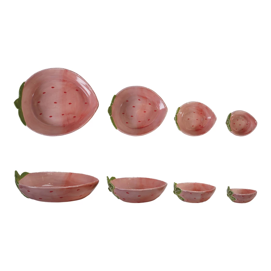 Hand-Painted Stoneware Strawberry Shaped Nesting Bowls